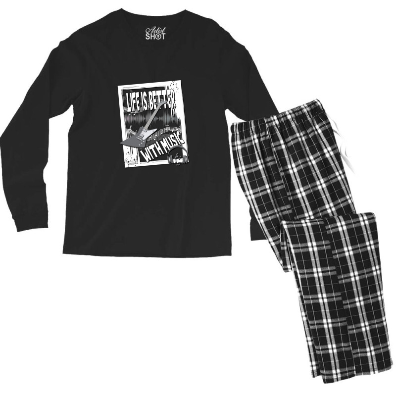 Life Is Better With Music Notes Guitar Headphone Graphics Men's Long Sleeve Pajama Set | Artistshot