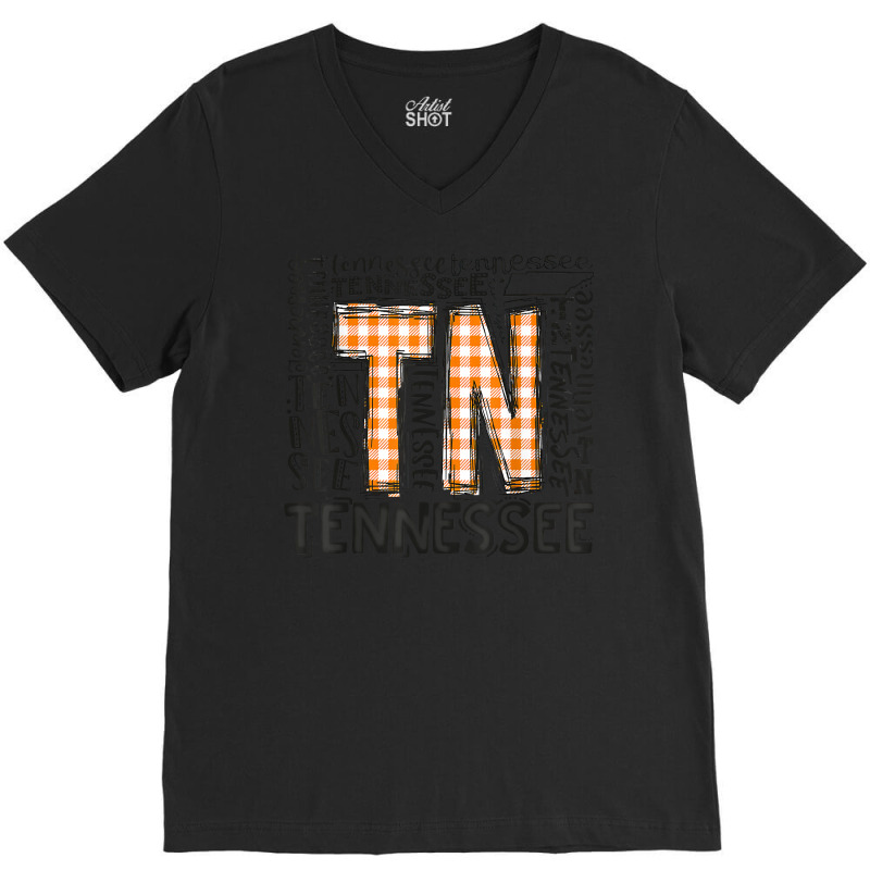 Tennessee State Flag Orange Plaid Tn T Shirt V-Neck Tee by cm-arts | Artistshot