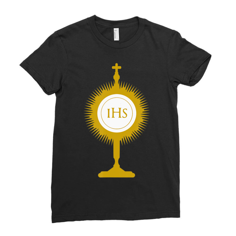 Catholic Blessed Sacrament In Monstrance Ladies Fitted T-Shirt by bummercaught | Artistshot