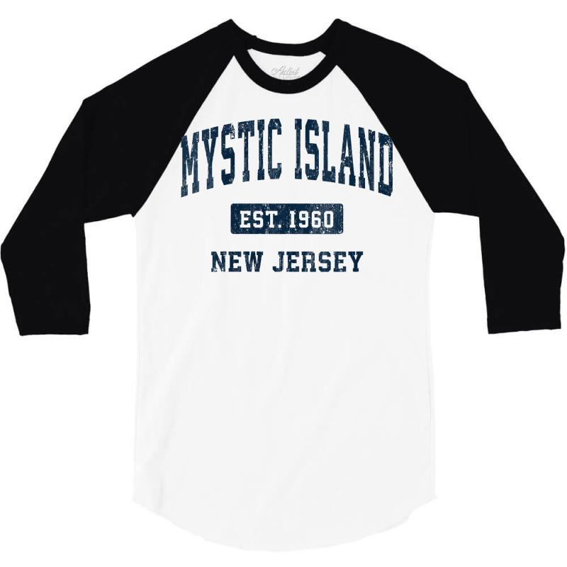 Womens Mystic Island New Jersey Nj Vintage Athletic Sports Design V Ne 3/4 Sleeve Shirt by gocuzhejani | Artistshot