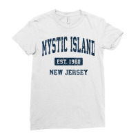 Womens Mystic Island New Jersey Nj Vintage Athletic Sports Design V Ne Ladies Fitted T-shirt | Artistshot