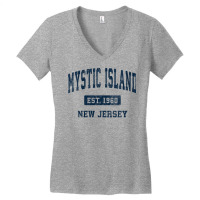 Womens Mystic Island New Jersey Nj Vintage Athletic Sports Design V Ne Women's V-neck T-shirt | Artistshot