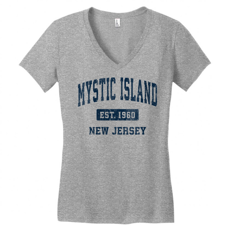 Womens Mystic Island New Jersey Nj Vintage Athletic Sports Design V Ne Women's V-Neck T-Shirt by gocuzhejani | Artistshot