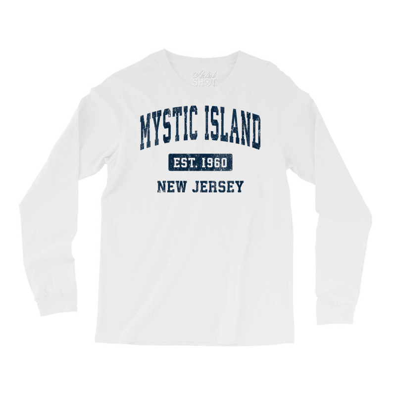 Womens Mystic Island New Jersey Nj Vintage Athletic Sports Design V Ne Long Sleeve Shirts by gocuzhejani | Artistshot