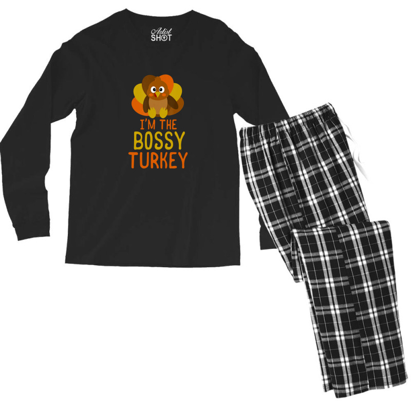 Funny Bossy Turkey Family Matching Thanksgiving Men's Long Sleeve Pajama Set | Artistshot