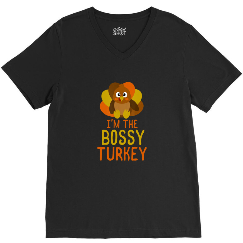 Funny Bossy Turkey Family Matching Thanksgiving V-neck Tee | Artistshot