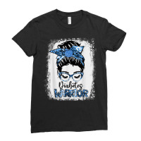 Type 1 Diabetes Warrior Blue Messy Bun Teacher Life Bleached Ladies Fitted T-shirt | Artistshot