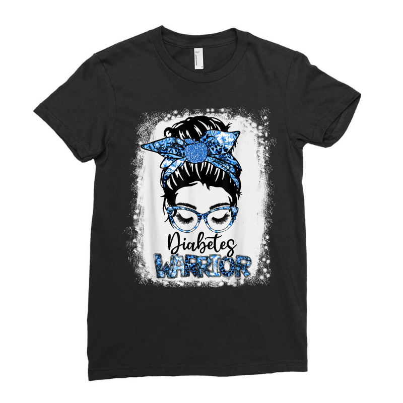 Type 1 Diabetes Warrior Blue Messy Bun Teacher Life Bleached Ladies Fitted T-Shirt by Fashonus | Artistshot