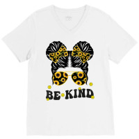 Be Kind Unity Day Anti Bullying Kids Cute Messy Bun Orange T Shirt V-neck Tee | Artistshot