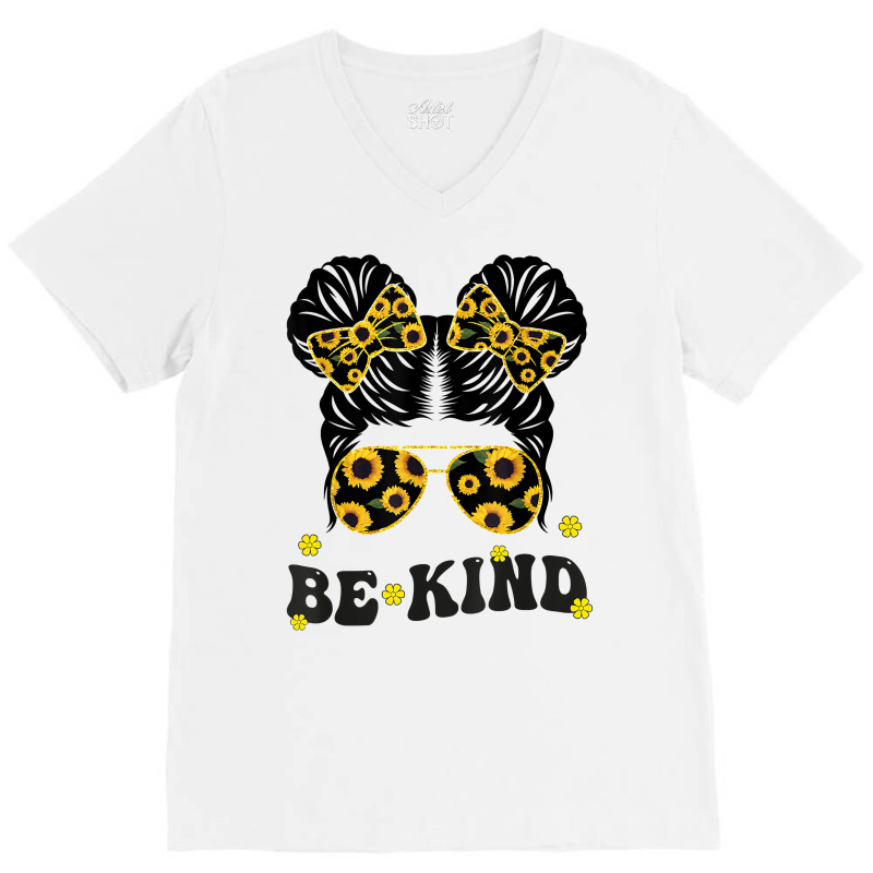 Be Kind Unity Day Anti Bullying Kids Cute Messy Bun Orange T Shirt V-Neck Tee by hapusajehae | Artistshot