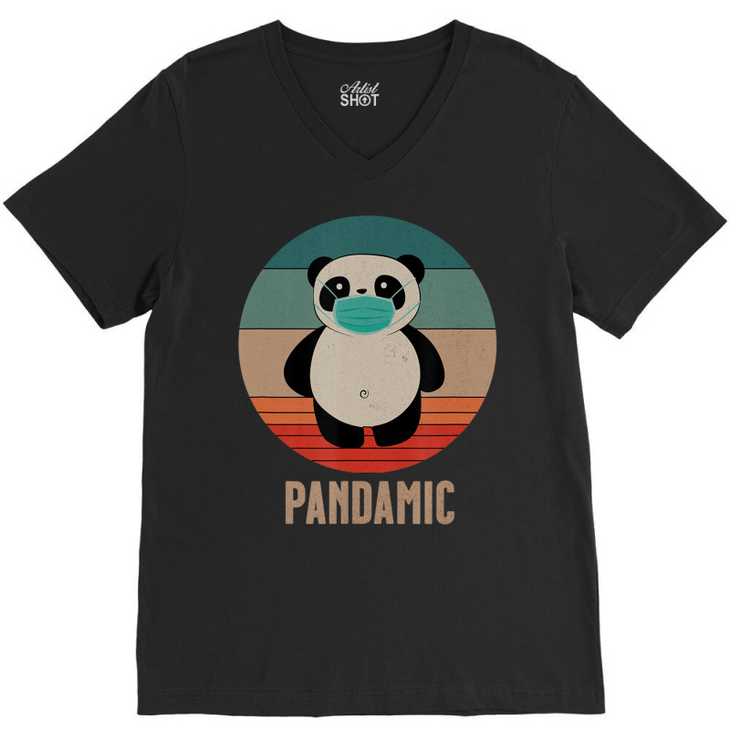 Panda Bear With Mask Pandemic Pandamic Retro Panda V-neck Tee | Artistshot