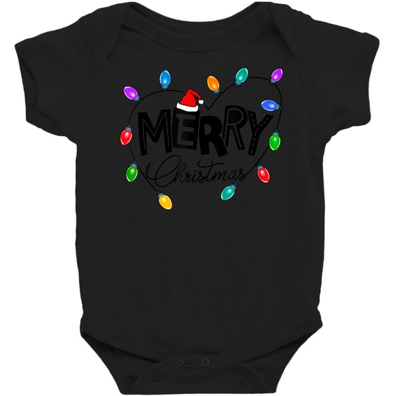 Merry Christmas Matching Family Santa Hat Xmas Light Pajamas Baby Bodysuit by Fashzilla | Artistshot