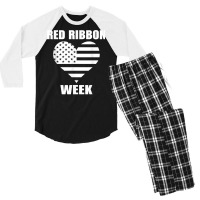 We Wear Red For Red Ribbon Week Awareness American Flag T Shirt Men's 3/4 Sleeve Pajama Set | Artistshot