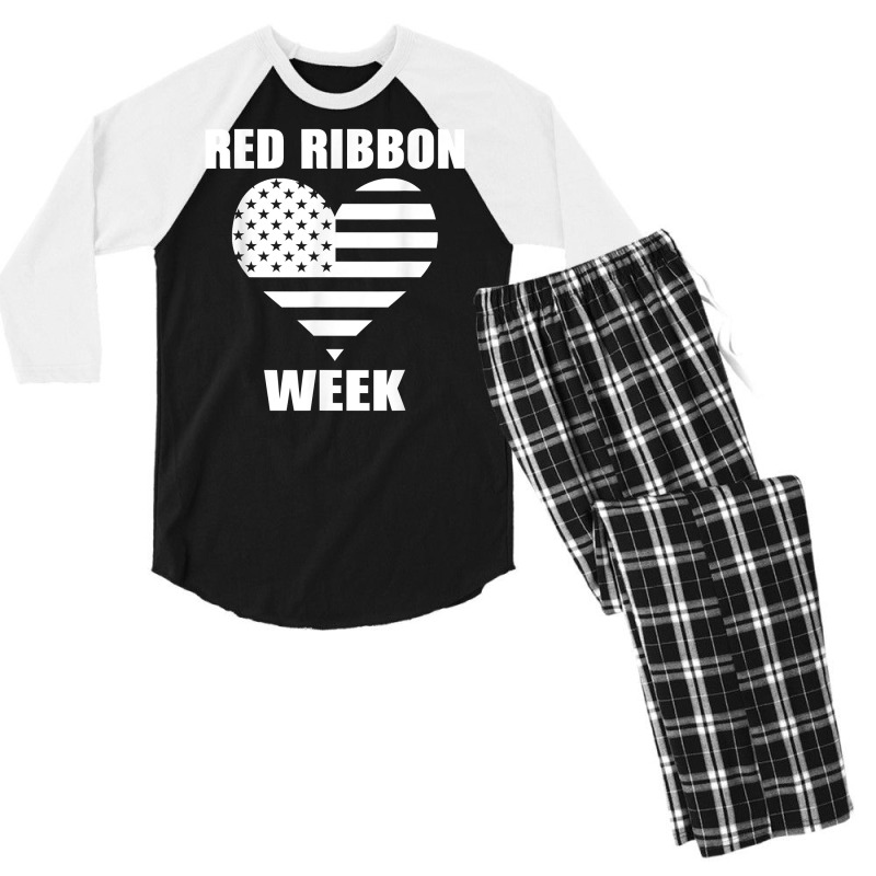 We Wear Red For Red Ribbon Week Awareness American Flag T Shirt Men's 3/4 Sleeve Pajama Set | Artistshot