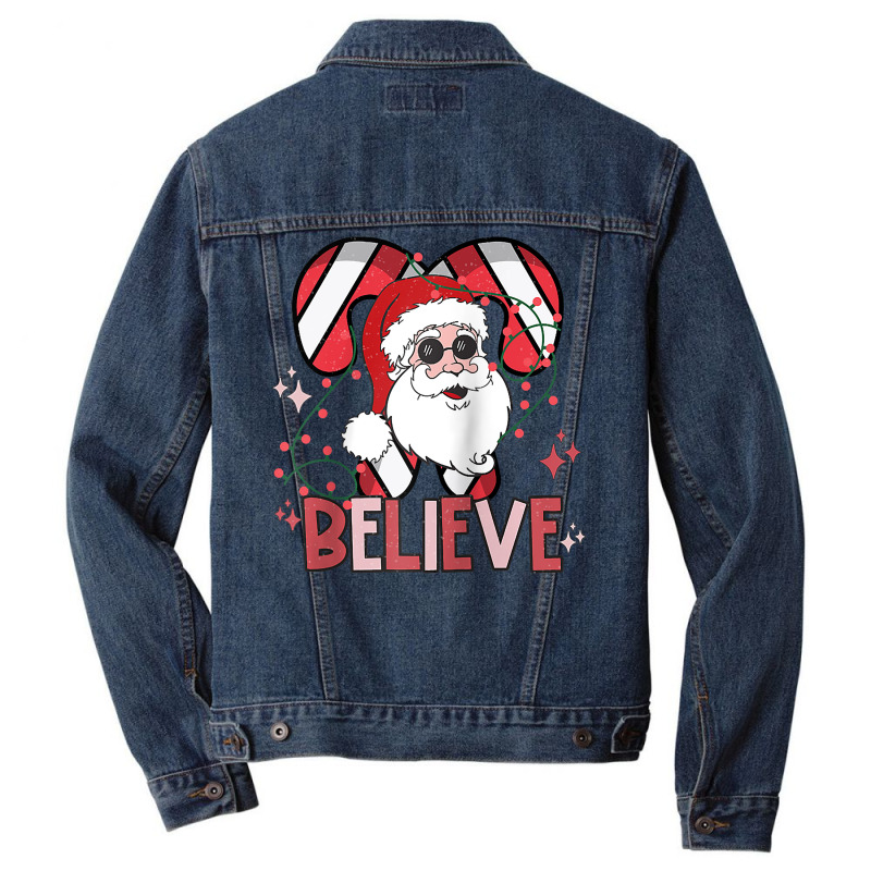 Believe Santa Claus Funny Christmas Party Merry Christmas Raglan Baseb Men Denim Jacket by hapusajehae | Artistshot