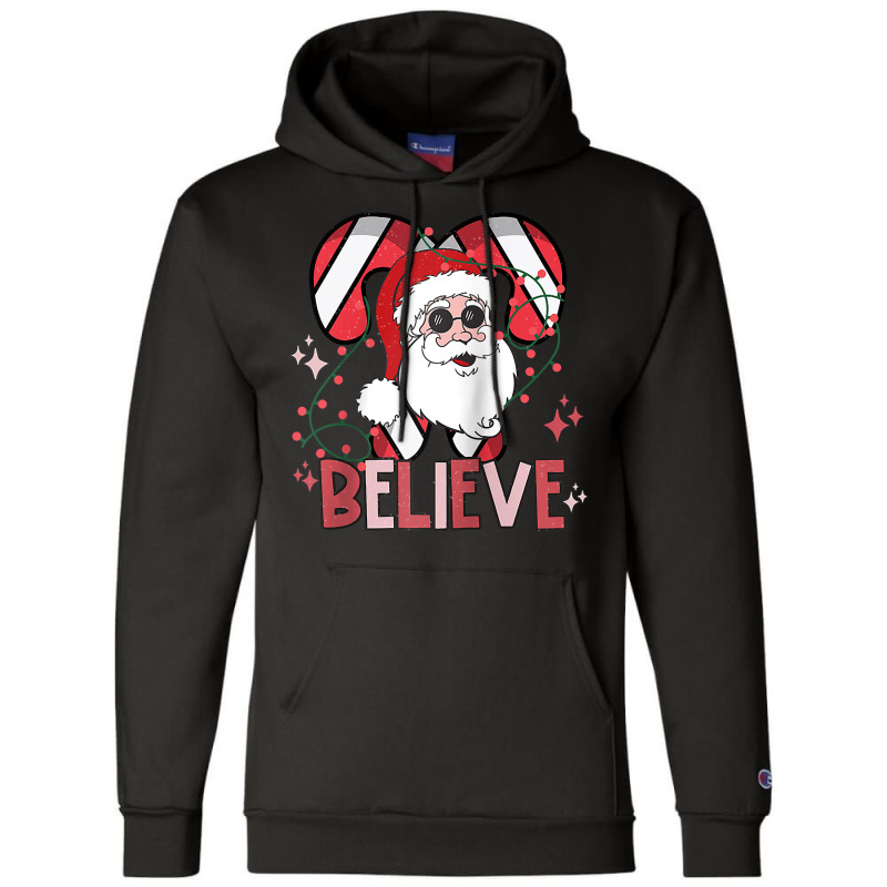 Believe Santa Claus Funny Christmas Party Merry Christmas Raglan Baseb Champion Hoodie by hapusajehae | Artistshot