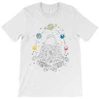 Womens Vintage Lotus Meditating Astronaut Zen Yoga Planets Universe V T-shirt | Artistshot