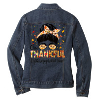 English Language Learner Teacher One Thankful Thanksgiving Ladies Denim Jacket | Artistshot