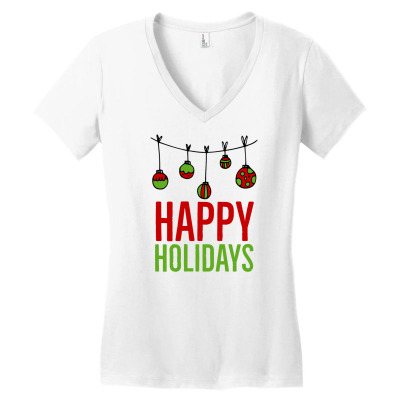 Happy Holidays Women's V-neck T-shirt Designed By Meryart