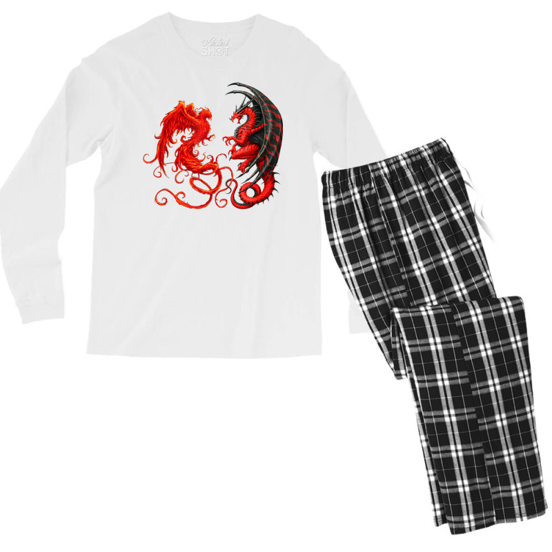 Rising Phoenix Fire And Dragon T Shirt Men's Long Sleeve Pajama Set by hin | Artistshot