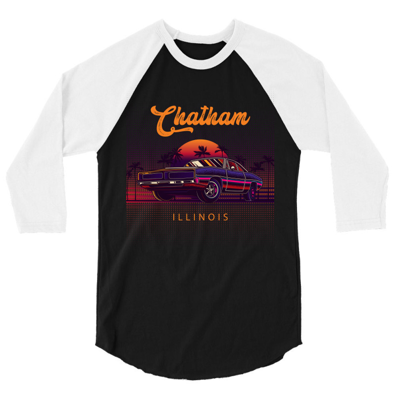 Chatham Illinois Retro Vintage 80s 90s Muscle Cars Retrowave Aesthetic 3/4 Sleeve Shirt by pancakespienova | Artistshot