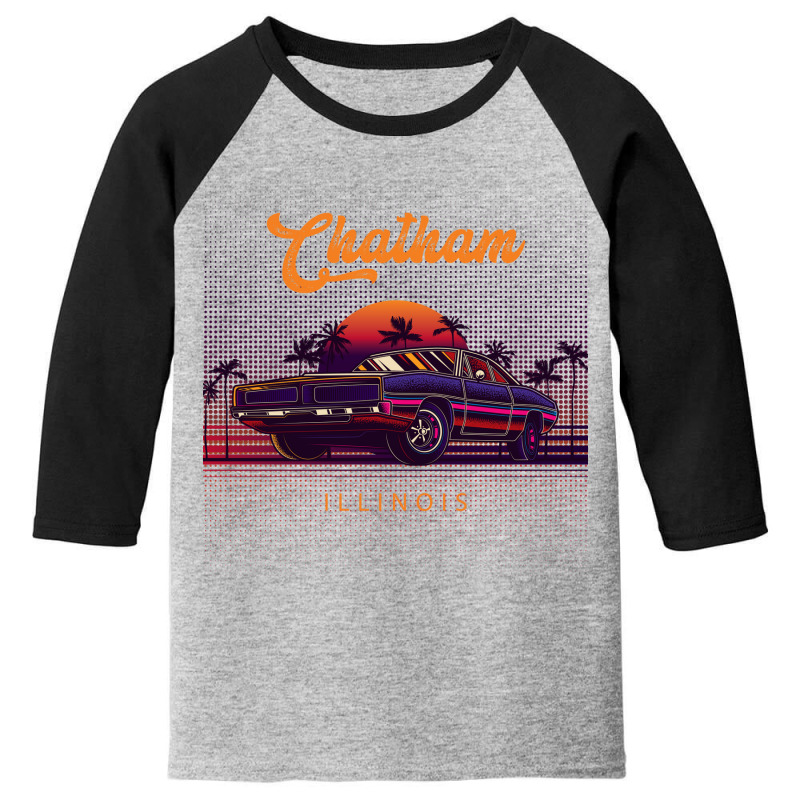 Chatham Illinois Retro Vintage 80s 90s Muscle Cars Retrowave Aesthetic Youth 3/4 Sleeve by pancakespienova | Artistshot