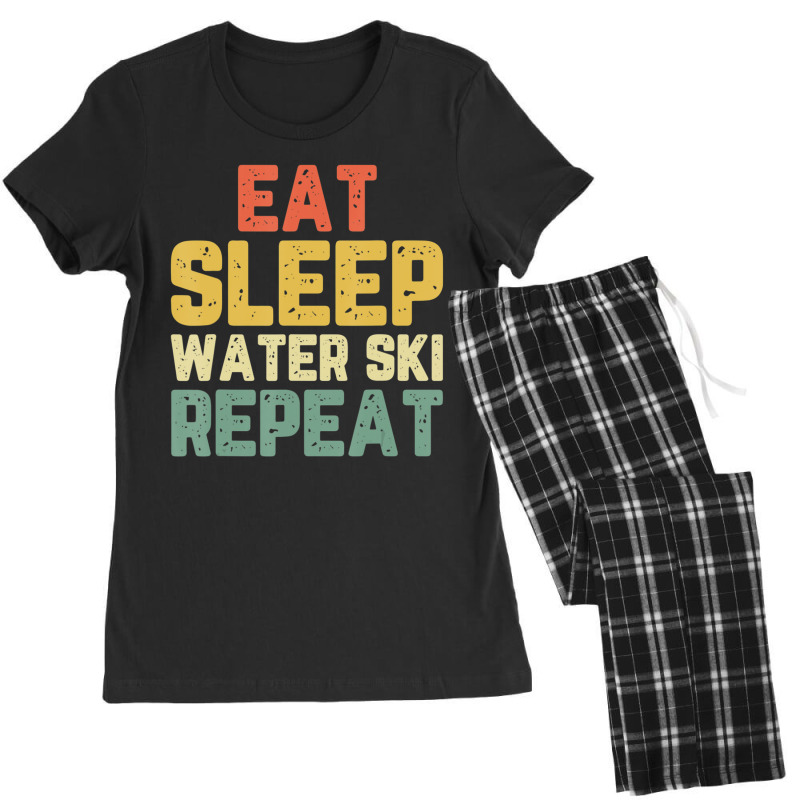 Eat Sleep Water Ski Repeat Skiing Skier Waterskiing Vintage Women's Pajamas Set by cm-arts | Artistshot