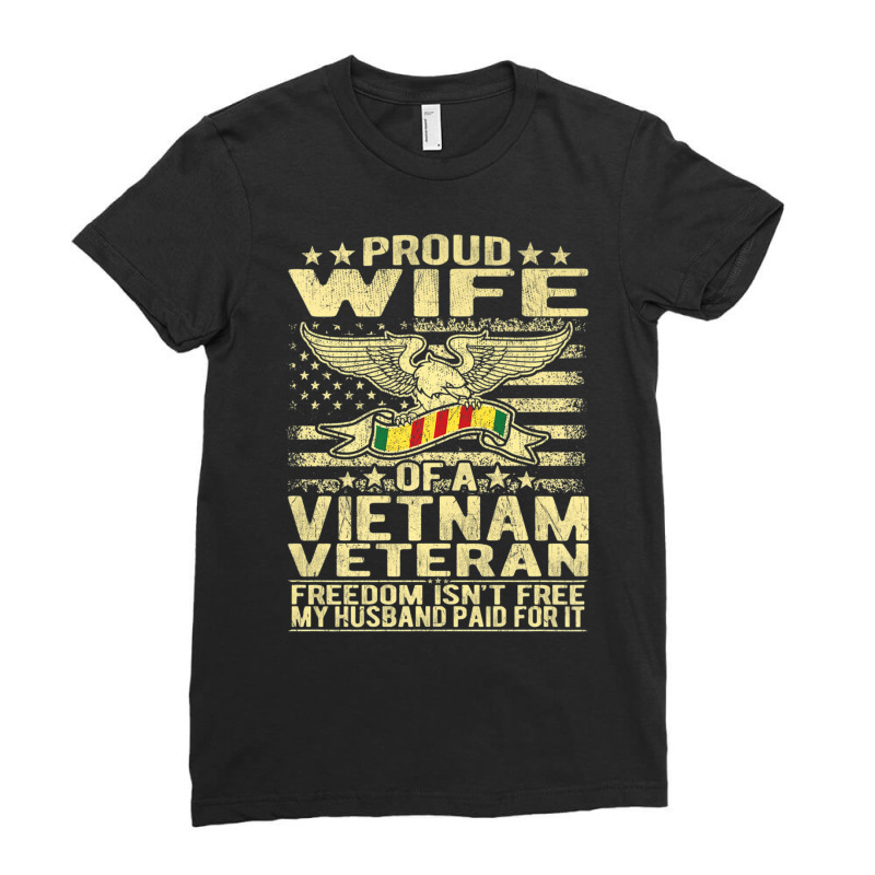 Freedom Isn't Free Proud Wife Of A Vietnam Veteran Ribbon Ladies Fitted T-Shirt by cm-arts | Artistshot