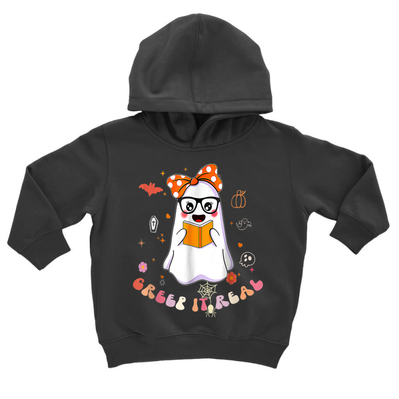 Groovy Halloween Creep It Real Funny Ghost Reading Toddler Hoodie by Color | Artistshot