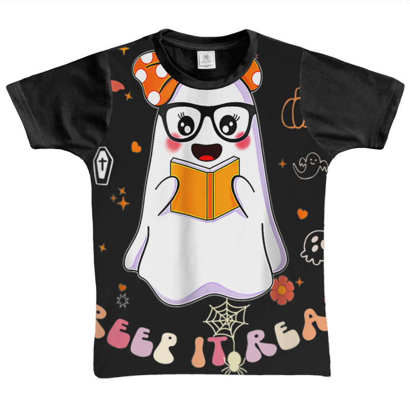 Groovy Halloween Creep It Real Funny Ghost Reading Graphic Youth T-shirt by Color | Artistshot