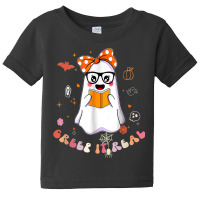 Groovy Halloween Creep It Real Funny Ghost Reading Baby Tee | Artistshot