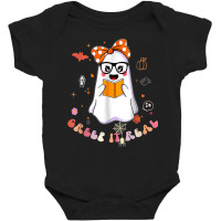 Groovy Halloween Creep It Real Funny Ghost Reading Baby Bodysuit | Artistshot