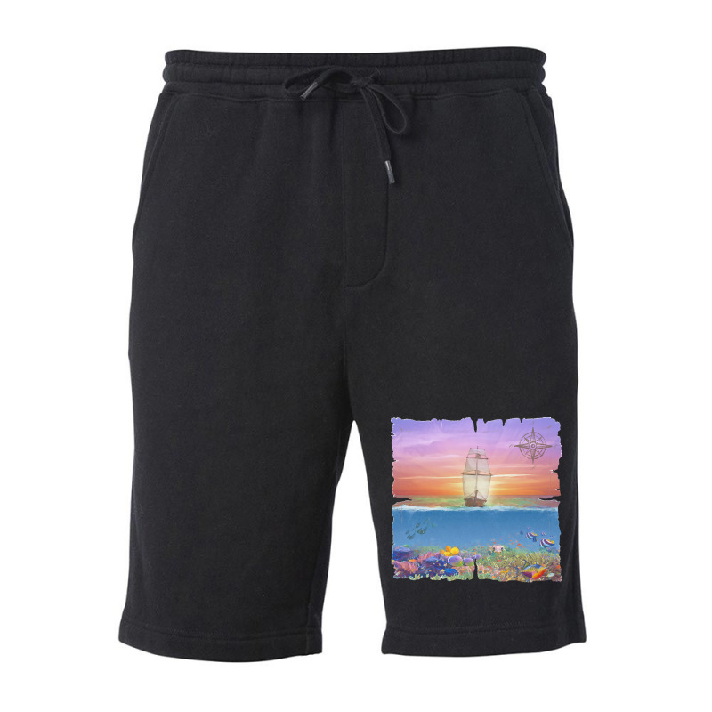 Sailing Ship T  Shirt Sunset Sail T  Shirt Fleece Short | Artistshot