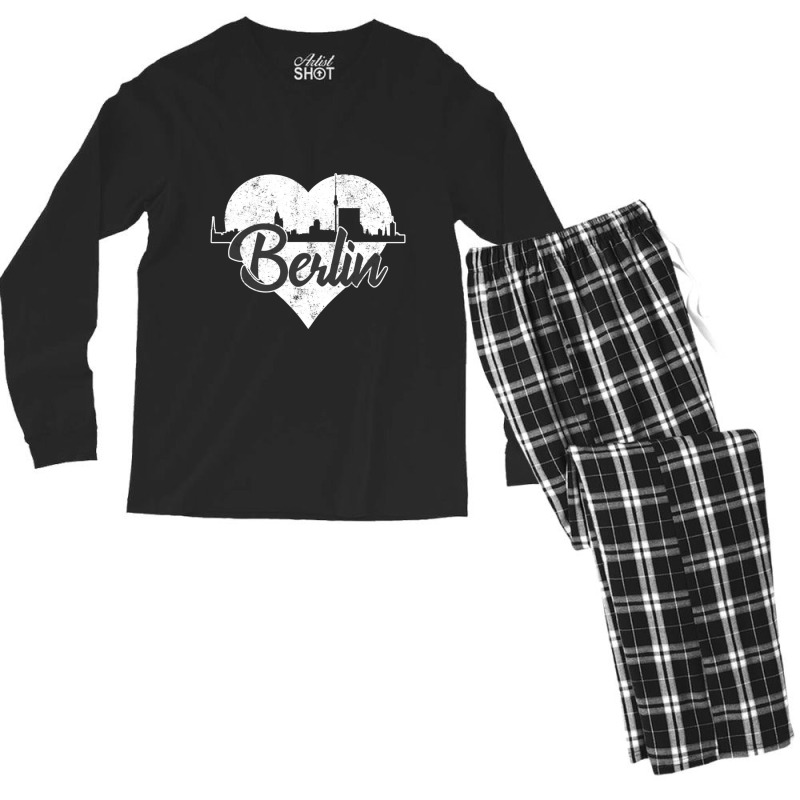 Retro Berlin Germany Skyline Heart Distressed Men's Long Sleeve Pajama Set | Artistshot