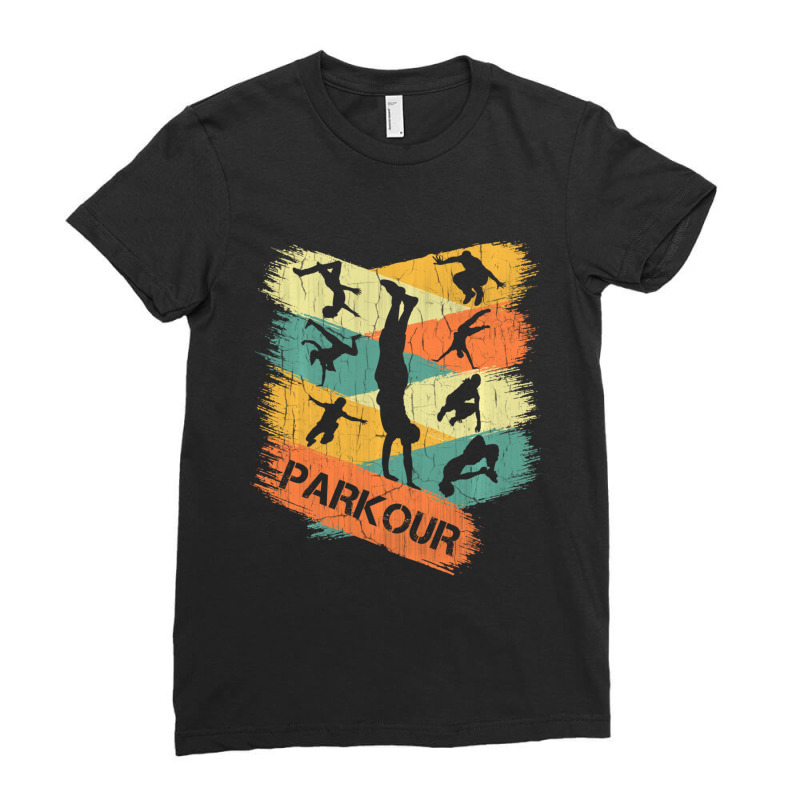 Retro Parkour For Boys Silhouette Vintage Free Running Ladies Fitted T-Shirt by degreesgunner | Artistshot