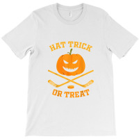 Hat Trick Or Treat Funny Pumpkin Ice Hockey Halloween T-shirt | Artistshot