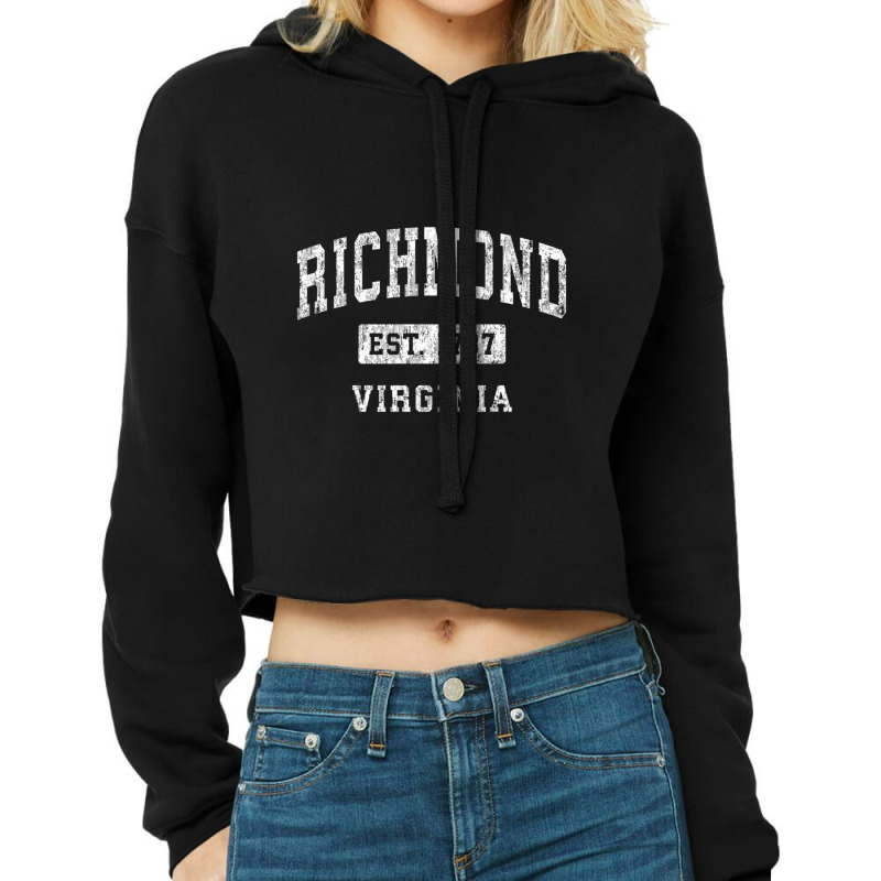 Richmond Virginia Va Vintage Established Sports Cropped Hoodie by degreesgunner | Artistshot