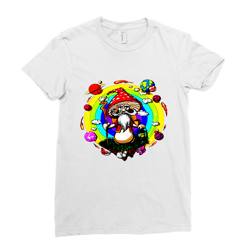 Hippie Magic Mushroom Buddha Ladies Fitted T-Shirt by cm-arts | Artistshot