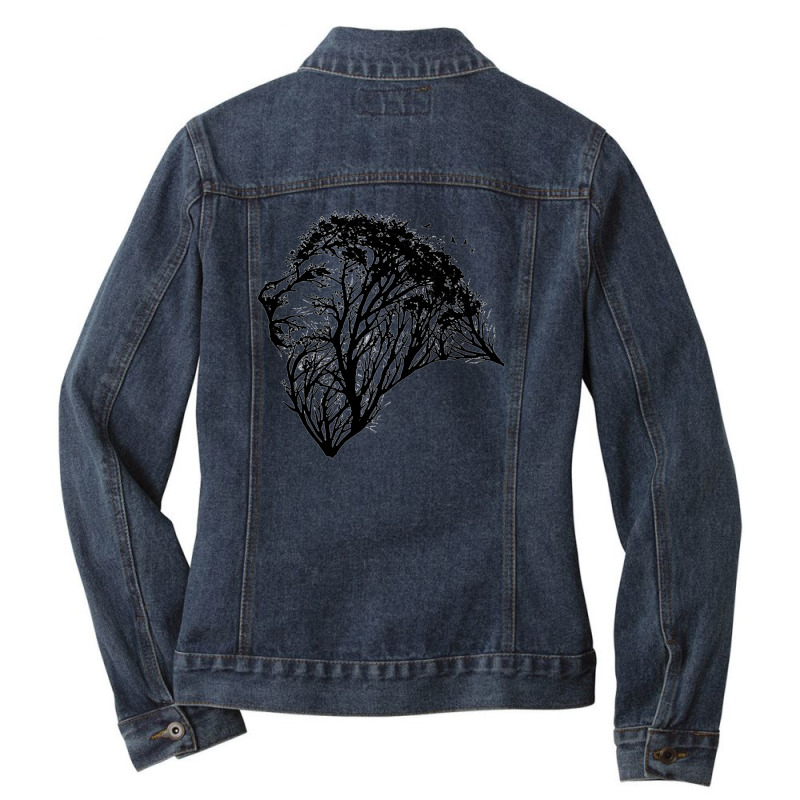 Lion Tree Nature Forest Ladies Denim Jacket by cm-arts | Artistshot