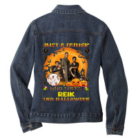 Just A Father Who Loves Reik And Halloween Ladies Denim Jacket | Artistshot