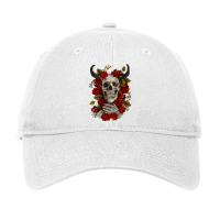 Bull Human Skull With Roses Adjustable Cap | Artistshot