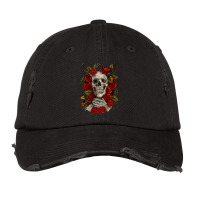 Bull Human Skull With Roses Vintage Cap | Artistshot