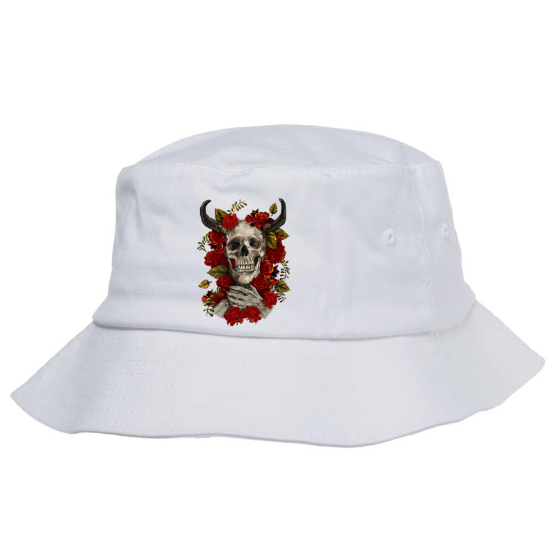 Bull Human Skull With Roses Bucket Hat by RanaPortraitStore | Artistshot