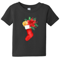 Watercolor Stocking Santa Christmas Tree Lights Xmas Teens Baby Tee | Artistshot