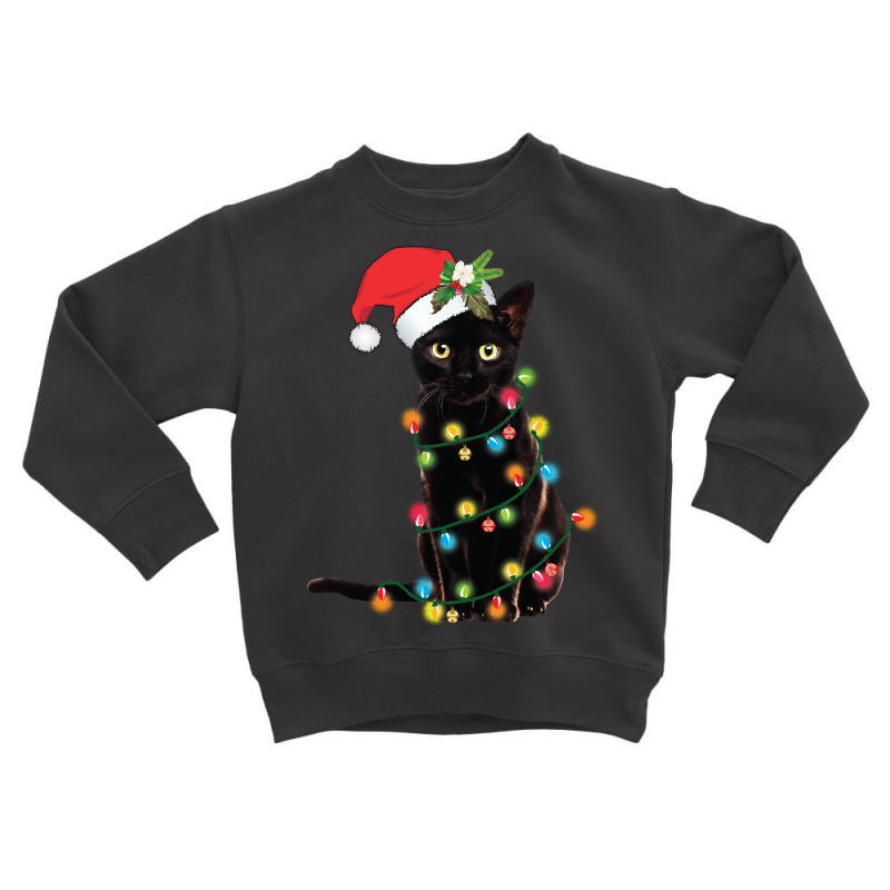 Black Cat Santa Tangled Up In Christmas Lights Sweatshirt Toddler Sweatshirt | Artistshot