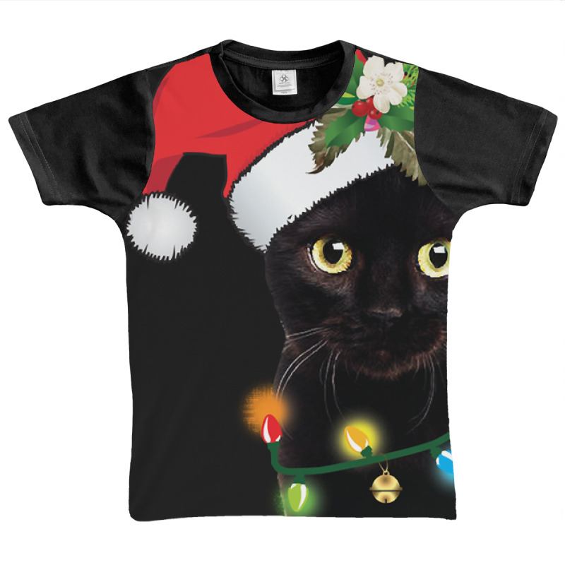 Black Cat Santa Tangled Up In Christmas Lights Sweatshirt Graphic Youth T-shirt | Artistshot