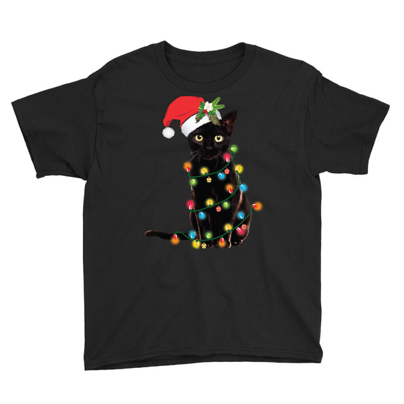 Black Cat Santa Tangled Up In Christmas Lights Sweatshirt Youth Tee | Artistshot