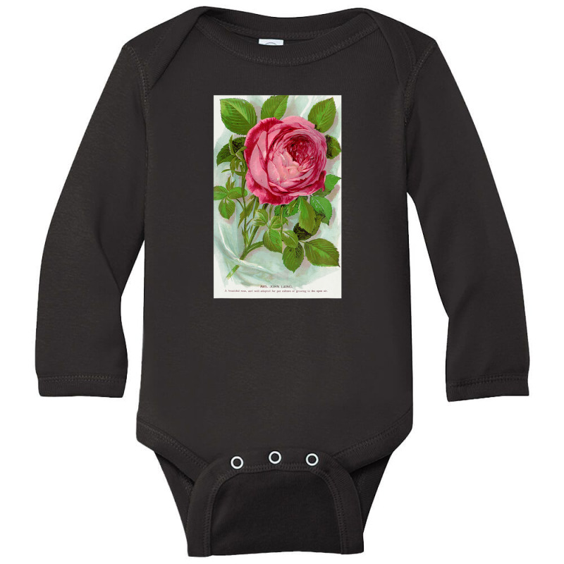 Vintage Mrs John-laing Roses Flower Botanical Specimen Long Sleeve Baby Bodysuit by katharinemcmichael90 | Artistshot