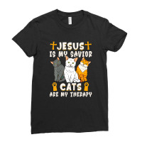 Jesus Is My Savior Cats Are My Therapy Ladies Fitted T-shirt | Artistshot