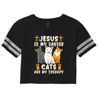 Jesus Is My Savior Cats Are My Therapy Scorecard Crop Tee | Artistshot